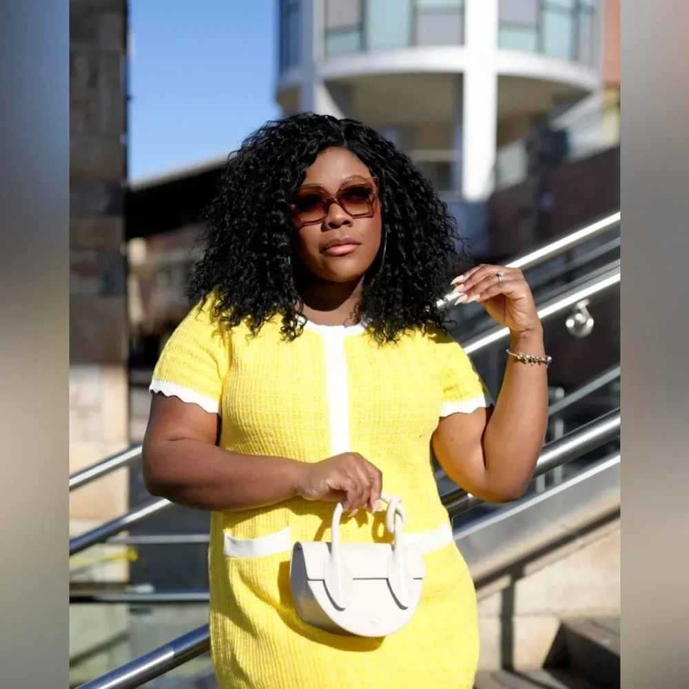 Vintage Inspired Yellow Mini Knit Retro Mod Sweater Dress XL Mad Men 1950s chic - Picture 11 of 11